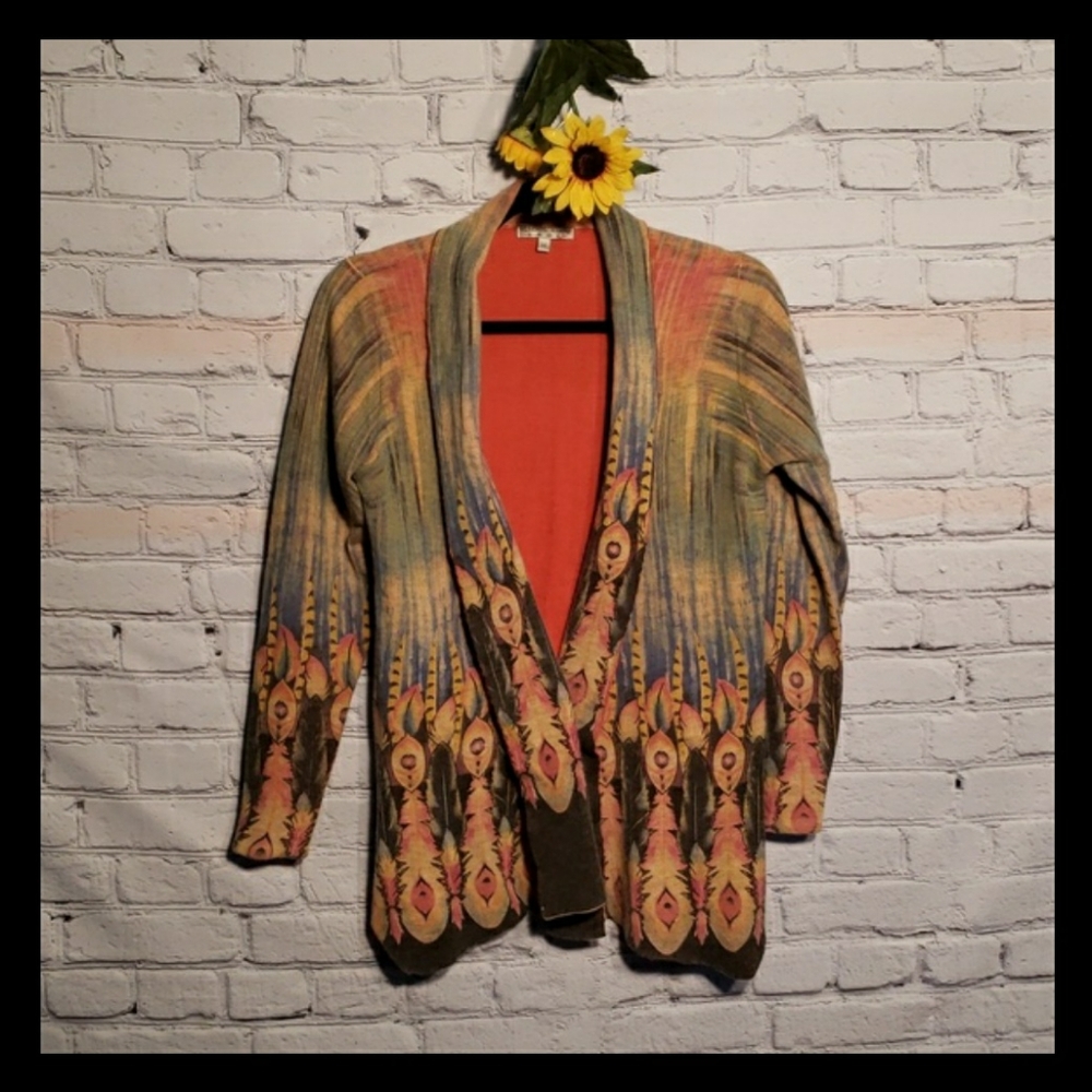 Alberto Makali Multicolor Open-Front Cardigan - Orange, Yellow, Blue